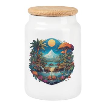 Mystical mountain and river landscape - Cookie Jar with Wooden Lid - white - Front