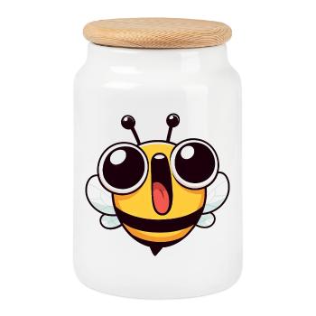 Euphorique Abeille Meme Dessin Animé Visage Joie - Boîte à biscuits avec couvercle en bois - blanc - Devant