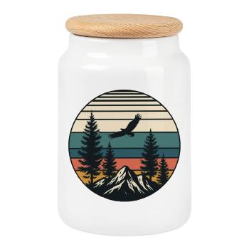 Retro Vintage Landscape - Cookie Jar with Wooden Lid - white - Front
