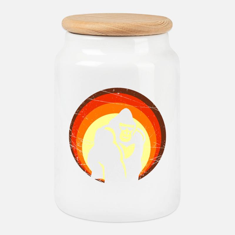 Retro Sunset Gorilla Design - Cookie Jar with Wooden Lid - white