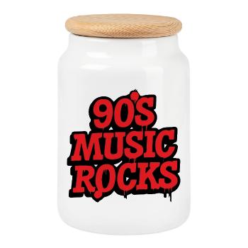90's Music Rocks - Cookie Jar with Wooden Lid - white - Front