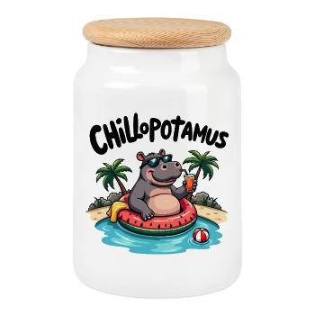 Chillopotamus – das entspannteste Nilpferd der Wel - Keksdose mit Holzdeckel - Weiß - Vorne