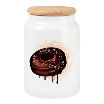Schoko Donut Motiv mit Glasur und Streuseln - Keksdose mit Holzdeckel - Weiß - Vorne