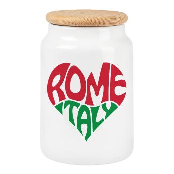 Rome Italy Heart Retro Design - Cookie Jar with Wooden Lid - white - Front