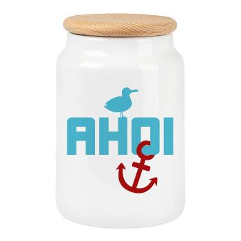 Ahoy Seagull Ancre Vacances Mer Mer du Nord Plage d’été - Boîte à biscuits avec couvercle en bois - blanc - Devant