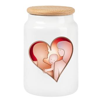 L’amour en famille – Le cœur avec les parents et l’enfant - Boîte à biscuits avec couvercle en bois - blanc - Devant