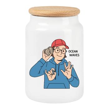 Sign Language Ocean Waves - Cookie Jar with Wooden Lid - white - Front