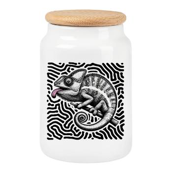 Chamäleon Psychedelisches Labyrinth Kunst - Keksdose mit Holzdeckel - Weiß - Vorne