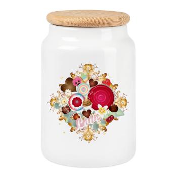 Chocolates in ornamental design with delicate flowers - Cookie Jar with Wooden Lid - white - Front