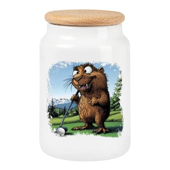 Golfeur Marmotte - Boîte à biscuits avec couvercle en bois - blanc - Devant