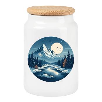 Bergige Nachtlandschaft mit Fluss - Keksdose mit Holzdeckel - Weiß - Vorne