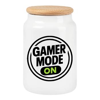 Gamer-Modus EIN – Neon Gaming T-Shirt - Keksdose mit Holzdeckel - Weiß - Vorne