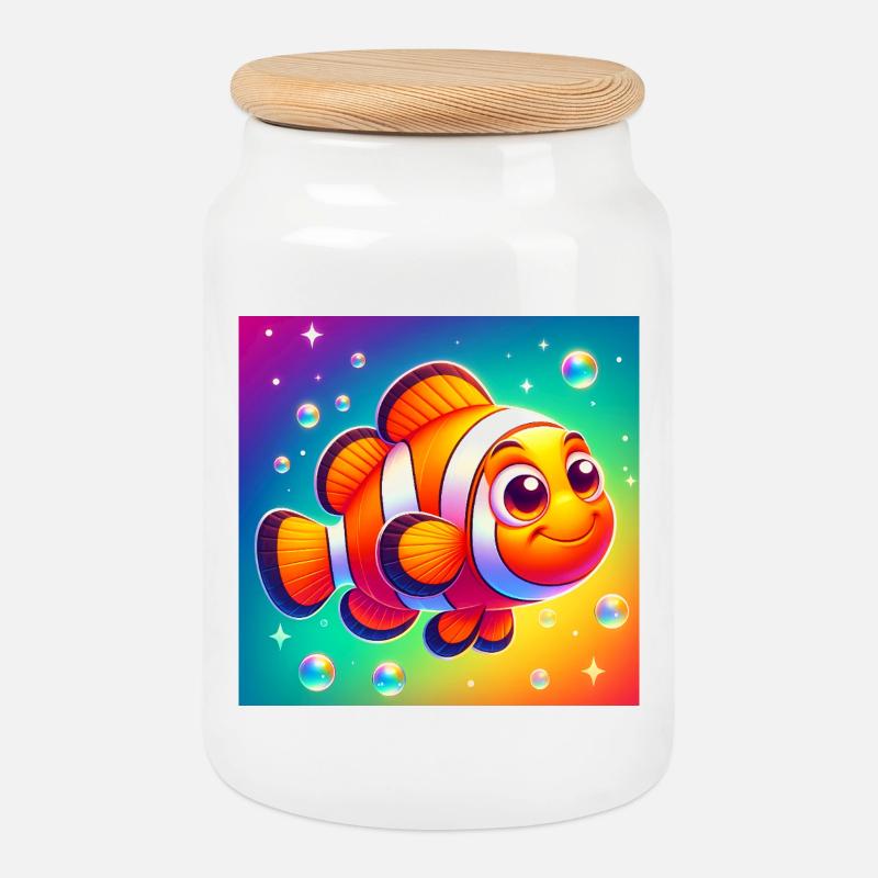 Clownfisch - Keksdose mit Holzdeckel - Weiß