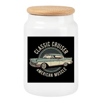 Klassischer amerikanischer Muscle Cruiser - Keksdose mit Holzdeckel - Weiß - Vorne