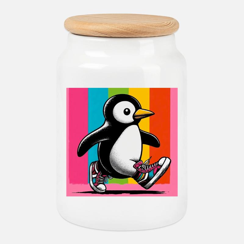 Pinguin - Keksdose mit Holzdeckel - Weiß
