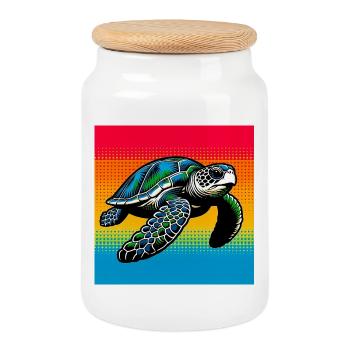 tortue - Boîte à biscuits avec couvercle en bois - blanc - Devant