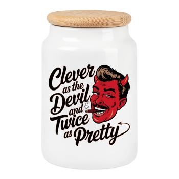Diable coquin avec cigare et breloque - Boîte à biscuits avec couvercle en bois - blanc - Devant