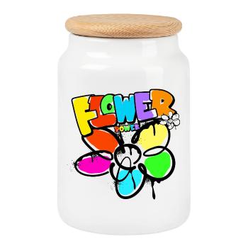 Flower Power Fleur Enfant Monde Paix Graffit - Boîte à biscuits avec couvercle en bois - blanc - Devant
