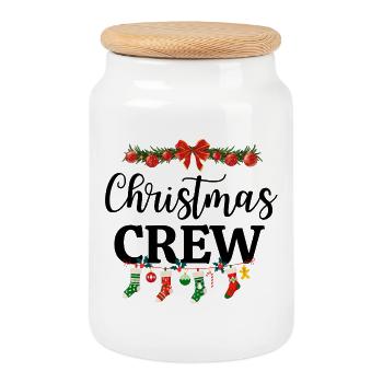 christmas crew, marry christmas - Cookie Jar with Wooden Lid - white - Front