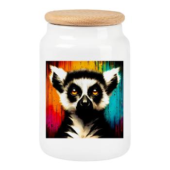 Lémurien - Boîte à biscuits avec couvercle en bois - blanc - Devant