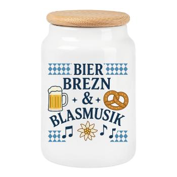 Beer, pretzels and brass band music - Cookie Jar with Wooden Lid - white - Front