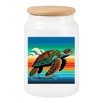 tortue - Boîte à biscuits avec couvercle en bois - blanc - Devant
