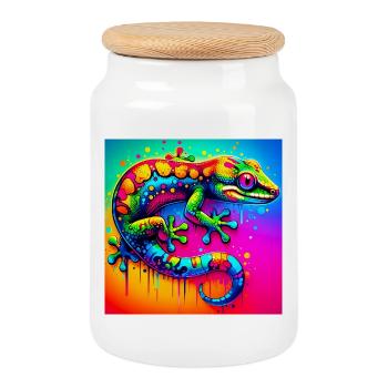 Gecko - Keksdose mit Holzdeckel - Weiß - Vorne