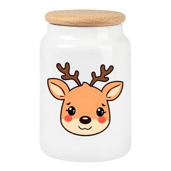 Reindeer - Cookie Jar with Wooden Lid - white - Front