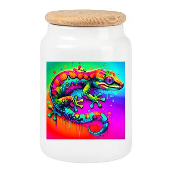 Gecko - Keksdose mit Holzdeckel - Weiß - Vorne