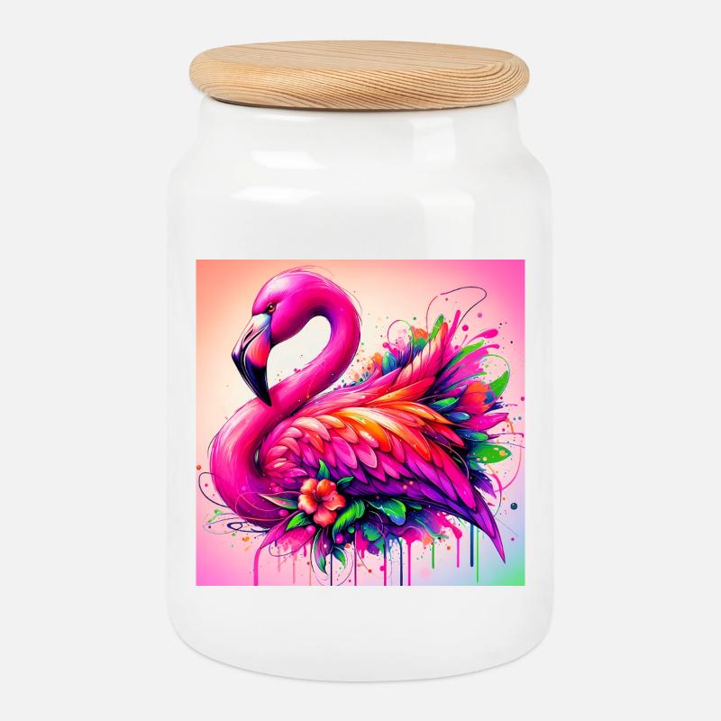 Flamingo - Keksdose mit Holzdeckel - Weiß