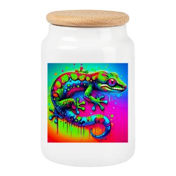 Gecko - Boîte à biscuits avec couvercle en bois - blanc - Devant
