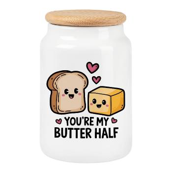 Kawaii Toast und Butter Zitat - Keksdose mit Holzdeckel - Weiß - Vorne