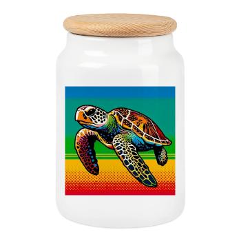 tortue - Boîte à biscuits avec couvercle en bois - blanc - Devant