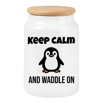 Adorable pingouin illustration pour vêtements - Boîte à biscuits avec couvercle en bois - blanc - Devant