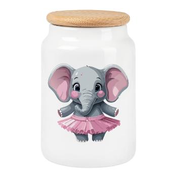 Elefant_im_Tuettue2 - Cookie Jar with Wooden Lid - white - Front