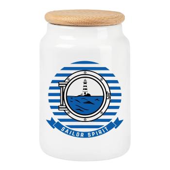 Illustration de Phare Maritime en Style Nautique - Boîte à biscuits avec couvercle en bois - blanc - Devant