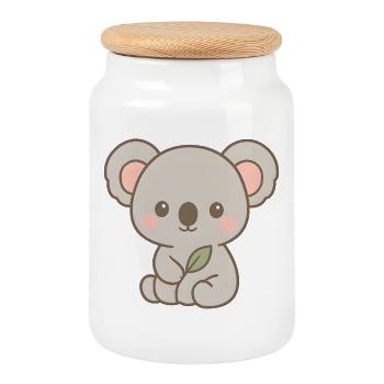 Mignon design d’ours koala avec des feuilles - Boîte à biscuits avec couvercle en bois - blanc - Devant