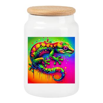 Gecko - Keksdose mit Holzdeckel - Weiß - Vorne