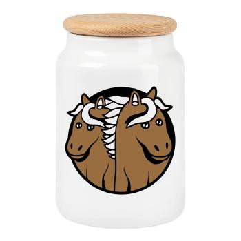 2 Horses Man Woman Lovers Friends Love Team - Cookie Jar with Wooden Lid - white - Front