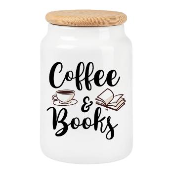 Citation sur le café et les livres pour les amateurs de lecture - Boîte à biscuits avec couvercle en bois - blanc - Devant
