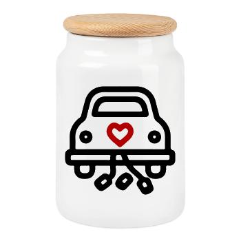 Voiture de mariage Symbole de mariage En Amour - Boîte à biscuits avec couvercle en bois - blanc - Devant