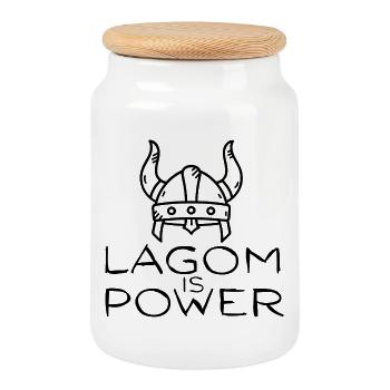 Lagom Is Power – Casque Viking Design minimaliste - Boîte à biscuits avec couvercle en bois - blanc - Devant