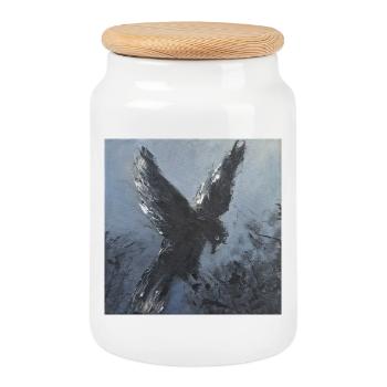 Oiseau noir majestueux Rvaen Sagesse en vol - Boîte à biscuits avec couvercle en bois - blanc - Devant