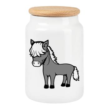 Horse Bob Hair Hairstyle Pony Foal Cute Comic - Cookie Jar with Wooden Lid - white - Front