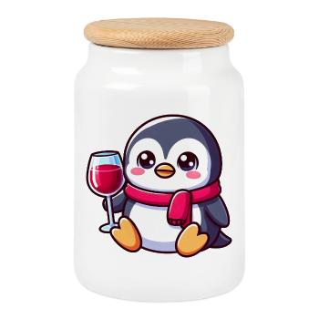 Süßer Pinguin mit Rotwein Weinliebhaber Cartoon - Keksdose mit Holzdeckel - Weiß - Vorne