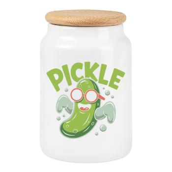 Funny Pickle Cartoon Character - Cookie Jar with Wooden Lid - white - Front