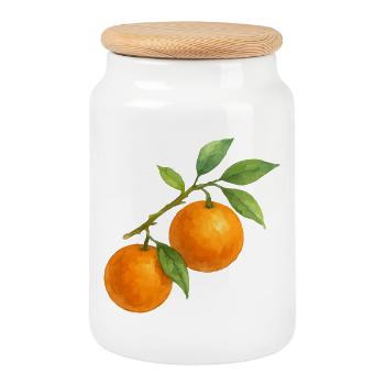 Orangenzweig mit reifen Früchten - Keksdose mit Holzdeckel - Weiß - Vorne