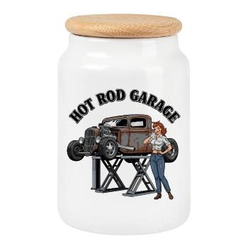 Vintage Hot Rod Garage Design - Boîte à biscuits avec couvercle en bois - blanc - Devant