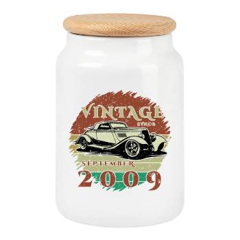 16. Geburtstag - Klassiker - Vintage since 09/2009 - Keksdose mit Holzdeckel - Weiß - Vorne
