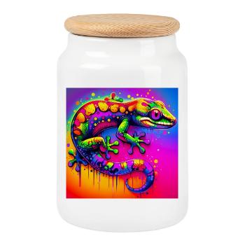 Gecko - Boîte à biscuits avec couvercle en bois - blanc - Devant